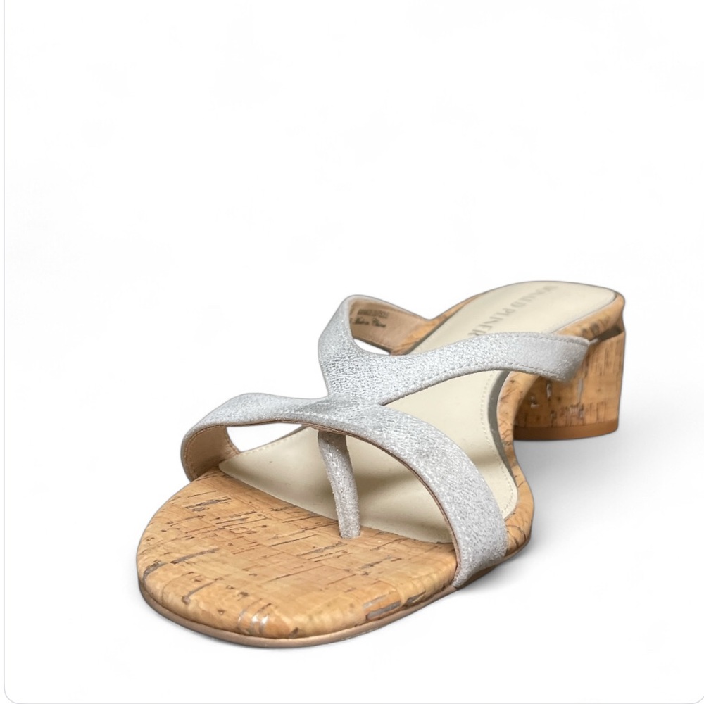 Donald Pliner Silver Strappy Sandals with Cork Heel